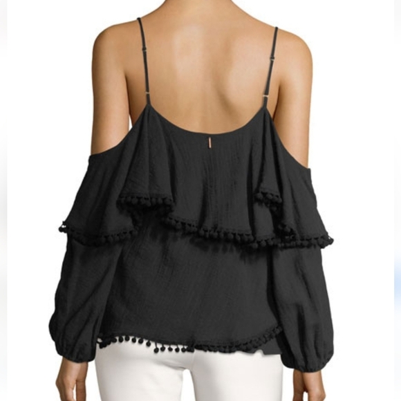 Misa Los Angeles Elisa Cold Shoulder Long Sleeve Pom Pom Top Medium Black - Picture 2 of 12